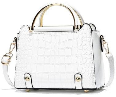 NICOLE & DORIS Borsa a Mano Elegante Piccola Borsa Tracolla Vernice Coccodrillo Borsa a Spalla Borsetta Crossbody Borsa Donna Bauletto Borsa Pochette Bianco