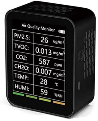 ZKLGS Air Quality Monitor, 6 In 1 Air Quality Detector Tuya CO2 Tester PM2.5 TVOC CO2 CH2O Formaldehyde Monitor TFT Display CO2 Sensor Meter Analyzer for Home Office School(Black without Wifi)