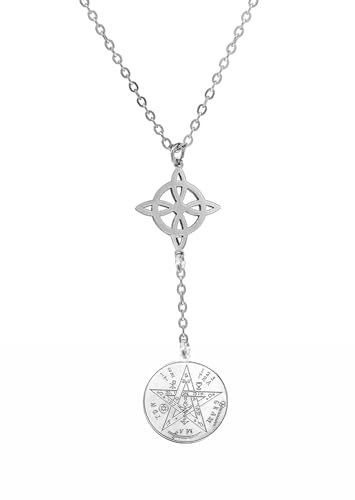 Only faith Damenhalskette mit Hexenknoten und Tetragramaton für Damen, 7 Chakren, langer Anhänger mit spirituellen Symbolen, Yoga, Reiki, Meditation, Amulett, Pequeño, Edelstahl, Kein Edelstein
