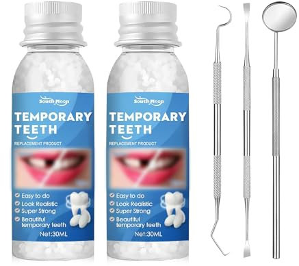 2Pcs Zahnreparaturset Zahn Reparatur Set Zahnfüllung Selber Machen Zahnzement Selbsthärtend Dauerhaft Zahnreparatur Zahnkleber für Zähne Provisorischer Zahnersatz Selber Machen mit 3 Werkzeugen(30ml)