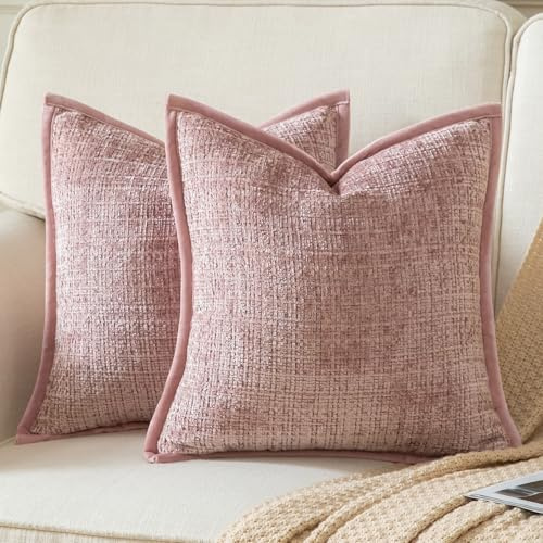 Yaertun Lot de 2 Housses de Coussin Décoratives Texturées Chenille Taie d'oreiller Uni Accentuelle Housse Douce et Confortable avec Dos en Velours pour Canapé Sofa Lit Salon 50x50 cm Rose poudré