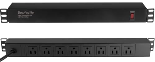 ElecVoztile - 8 Steckdose PDU Steckdosenleiste, 1020J Überspannungsschutz und 15A Überlastschalter, passend für 19-Zoll-Netzwerk-Server-Rack, Kabel