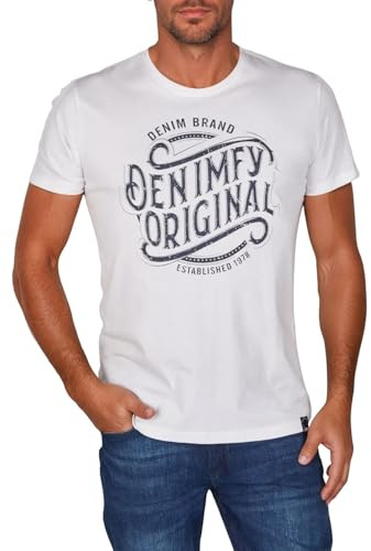 DENIMFY Tshirt Herren Baumwolle Regular Fit DFNuri Rundhals Kurzarm Sommer | Tee Shirt Logoprint Schwarz Grau Blau Grün Rot Weiß Navy S M L XL XXL 3XL 4XL 5XL