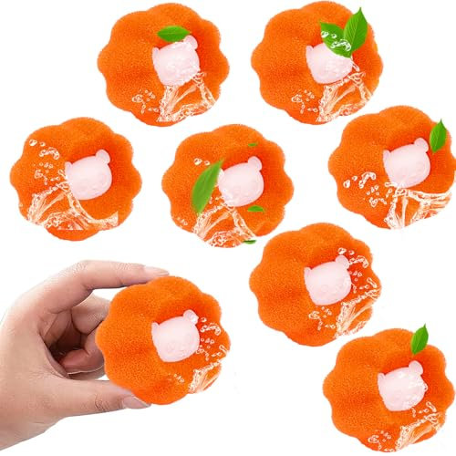 Tierhaarentferner Waschmaschine, 8 Stücke Fusselbälle Waschmaschine, Haarentferner Tierhaare, Wiederverwendbar Hundehaarentferner für die Waschmaschine, Entfernt Tierhaare＆Fusseln (Orange)