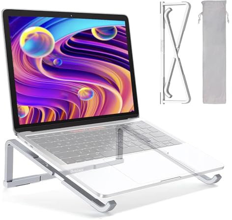 Bonlace Support Pc Ordinateur Portable Bureau, Laptop Stand Pliable en Aluminium Support Ventilé pour Ordinateur Portable Léger Compatible avec MacBook Notebook ASUS Acer Dell XPS HP 10-15,6 Pouces