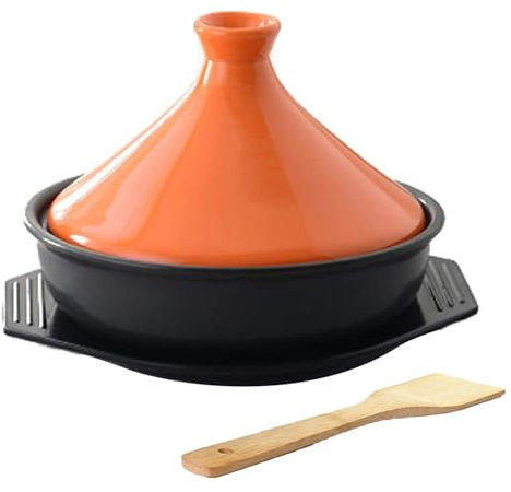 HAJHI Argile Tajine Marocain pour Céramique Tangine avec Couvercle Base pour 2-3 Personnes Plat Tajine pour Gaz Four économie D'énergie(Orange)