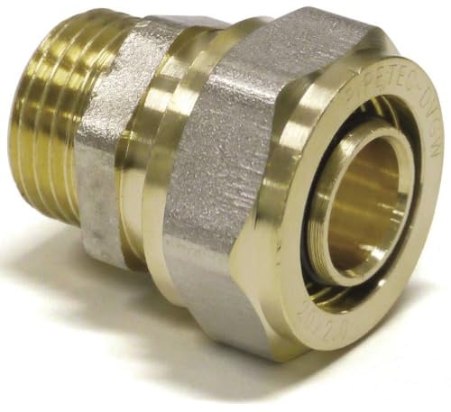 Pipetec Schraubfitting Übergang mit Außengewinde 20 x 2mm - 3/4 Zoll | Klemmringverschraubung für Mehrschichtverbundrohr und Aluverbundrohr, DVGW zertifiziert, hygienisch einzeln verpackt