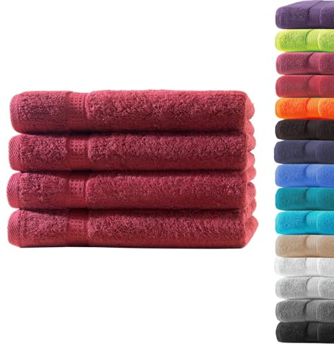 Loomiva 4er Set Premium Qualität Frottier Handtücher 50x100 cm | Bordeaux | 500g/m² | ideal für Reisen & Gym und Sport | 100% Baumwolle | Extra Weich | Öko-TEX Standard 100