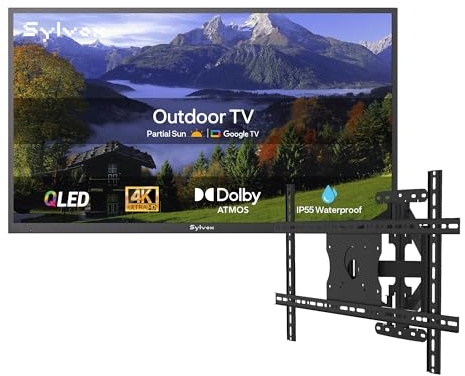 SYLVOX Outdoor Fernseher mit Wandhalterung, 65 Zoll Smart QLED TV, Wetterfest Outdoor TV Support Google Assistant, 4K UHD, Dolby Atmos, IP55 Wasserdicht, 1000 Nits TVS für Terrasse, Garten