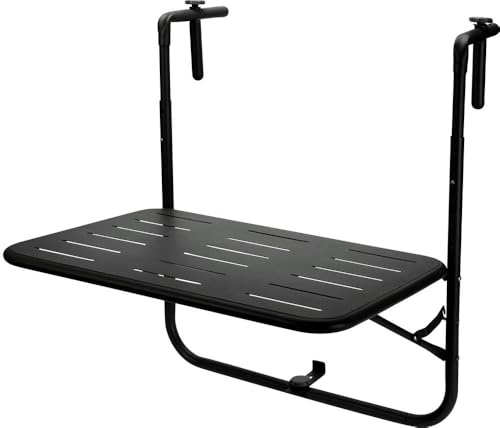 zeitzone Balkontisch Klappbar Schwarz 43x60 cm – Hängetisch für Balkongeländer, Platzsparend, Wetterfest & Stabil