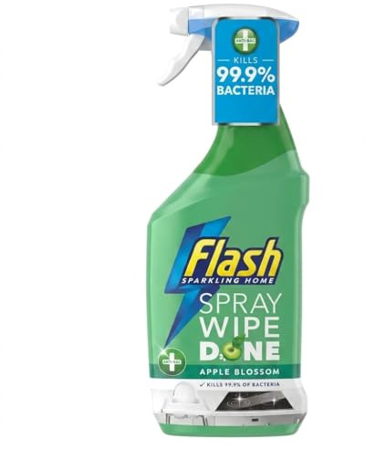 Flash Spray Wipe Done Anti-Bac Apple Blossom 800ml Multi-Purpose Cleaning Spray Powerful Antibacterial Surface Cleaner Kitchen Degreaser Bathroom Sanitiser & Home Deodoriser Streak-Free Grease Remover