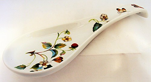 Strawberries & Butterflies Large Spoon Rest Ceramic Porcelain Spoon Hand Decorated UK