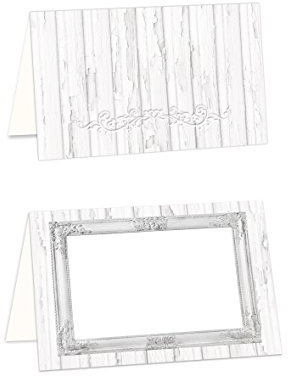 Logbuch-Verlag 50 weiße Tischkarten Tischkärtchen Hochzeit Namensschild Tischaufsteller shabby chic Schild Namenskarte