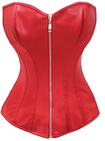 Bslingerie® Womens Faux Leather Corset Top (Red, L)