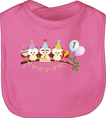 Baby Lätzchen - 1. Geburtstag - Erster süße Party Eulen - Unisize - Pink - geschenk 1 einjährige babylatz 1geburtstag 1.geburtstag 1st 1jahriger one year first birthday eins 1ster einjähriges