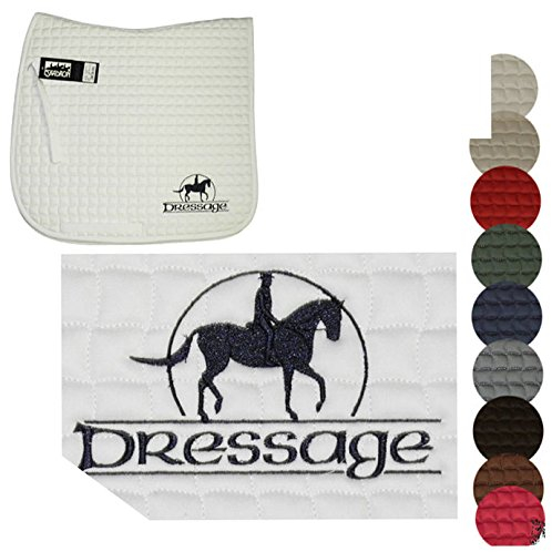ESKADRON Dressur Schabracke bestickt mit Motiv 'Dressage' bestickt, Schabrackenfarbe:creme, Garnfarbe:goldfarben