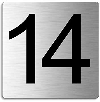 Número para puertas buzones casa 14 | Señal Cartel Placa acero cepillado 85 x 85 mm adhesivo