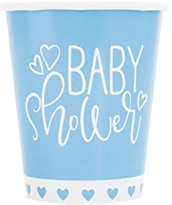 Unique Party 73386 - Gobelets en Carton - 266 Ml - Baby Shower À Thème Cœurs Bleus - Paquet de 8