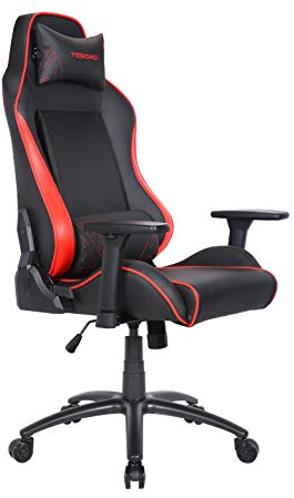 Tesoro Alphaeon S1 Gaming Stuhl F715 - Schreibtischstuhl mit PU Kunstleder und Lordosenstütze Lendenkissen, rot