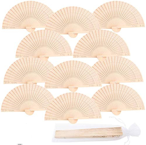 iZoeL 12 STK Holz Handfächer Fächer Hochzeit Vintagefächer Hochzeitsfächer Holzfächer Taschenfächer Faltfächer Gastgeschenk für Hochzeit Sommer Party mit Beutel (Retro Holz)