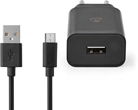 Nedis Cargador doméstico USB-A con 1 Puerto y Cable USB Micro B Separado - 2,1A / Negro - 1 Metro