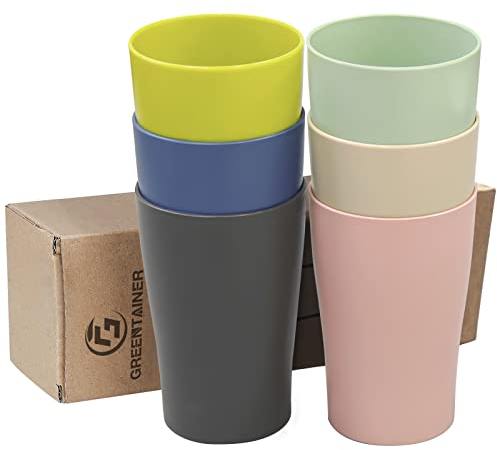 Greentainer Tasse 6er Set Becher,400ml Bruchfeste Wiederverwendbare Trinkbecher aus Gesundes PP, Tasse für Kinder & Erwachsene,für Kaffee,Tee Milch,Camping Geschirr, Mikrowellen-und spülmaschinenfest