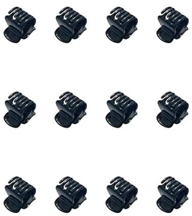 12 Mini Hair Claw Clips Clamps Small Plastic Hair Clips Pins Grips Womens Girls Hair Accessories size 1CM (Black)