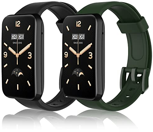 WD&CD 2 Pack Bracelet Compatible pour Xiaomi Mi Band 7 Pro Noir + Vert Foncé, Bracelet de Remplacment en TPU Silicone Réglable Compatible pour Mi Band 7 Pro