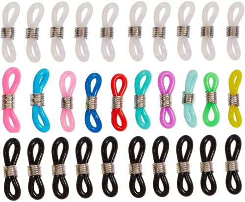 60 Pieces 20x6mm Eyeglass Chain Ends Adjustable Silicone End Connectors Anti-Slip Ends Retainer Eyeglass Strap Holder Ends for Sunglasses Chain, Sports Eyeglasses Strap (Assorted Color)