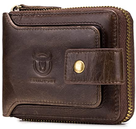 LUKZIJAES Geldbörse aus echtem Leder für Herren, RFID-blockierend, schmal, Faltbare Vordertasche, #2-Coffee, Vintage