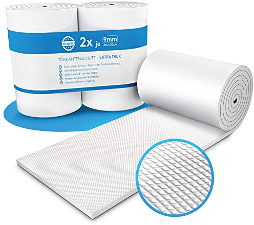 STRACKS® 2X Garagen Wandschutz je 2m x 20cm – 9mm Extra Dicker Türschutz – Für Ihr Auto und die Garagenwand – Selbstklebender Türkantenschutz – 2 Rollen - Weiss