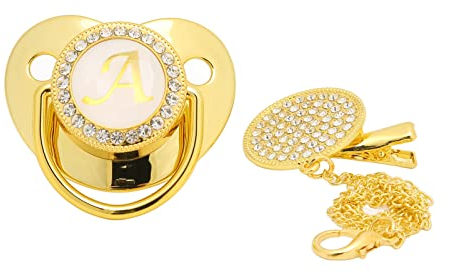 Baby-Schnuller, goldener ultraleichter Silikon-Schnuller 0–6 Monate, weicher Bling-Baby-Schnuller, Bpa-freier, sicherer Säuglingsschnuller, mit Schnullerclip, für 6 bis 18 Monate Baby(A), schnull