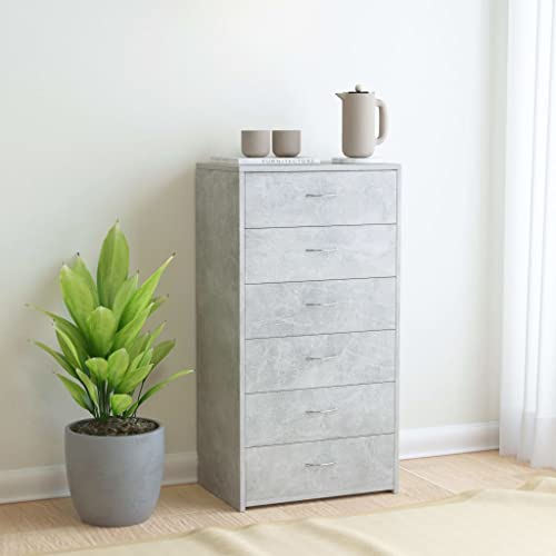 WIFESE Sideboard mit 6 Schubladen Betongrau 50x34x96 cm Holzwerkstoff Kommode KüChenschrank Schrank Klein Kommode Schmal Flurschrank Schlafzimmer Kommode Flur MöBel Badschrank Schmal Regal