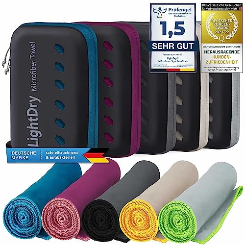 LightDry® Original Mikrofaser Sporthandtuch Backpack Reise-Handtuch - Sport & Fitness Badehandtuch saugfähig, leicht & antibakteriell & schnell trocknend (120 x 50 cm, Hellgrau)