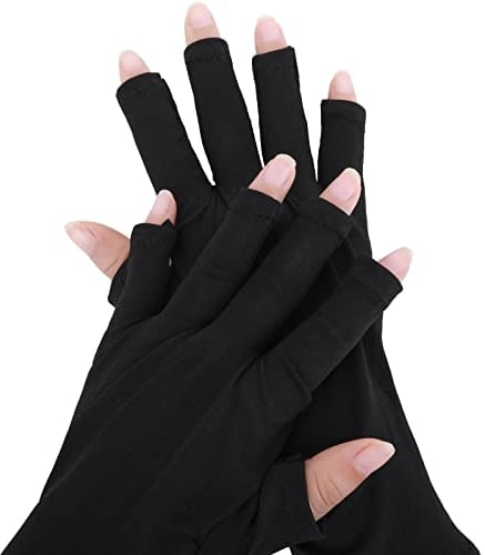 TIESOME UV-Schutzhandschuhe für Gel-Nagellampen, Professionelle UPF50+ UV-Schutzhandschuhe für Maniküre Hand UV-Schutz Fingerlose Handschuhe zum Schutz der Hände vor UV-Licht (Schwarz)