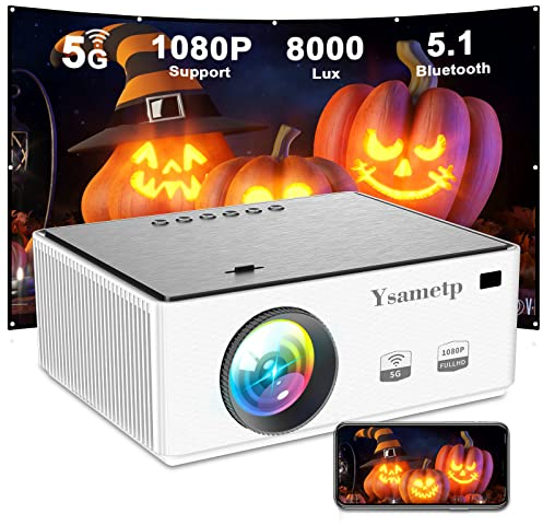 Vidéoprojecteur 5G WiFi Bluetooth Projecteur Full HD 1080P 4K Support Movie Projector 8000L Oudoor Mini Projecteur Portable Compatible avec TV Stick Ordinateur Portable Tablette PC HDMI USB TF DVD
