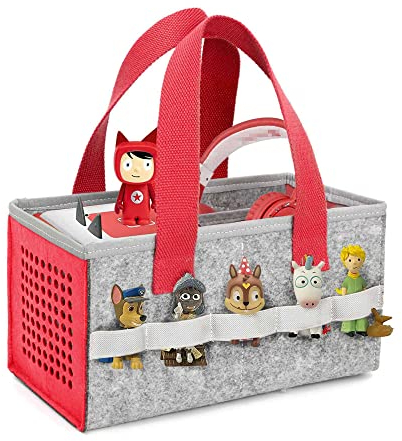 LuckySign - Musikbox Tasche für Toniebox Tragbar Toniebox Transporttasche für Figuren und Box samt Zubehör Aufbewahrung Leichtes Gewicht und große Kapazität, 26X14X14cm - Rot