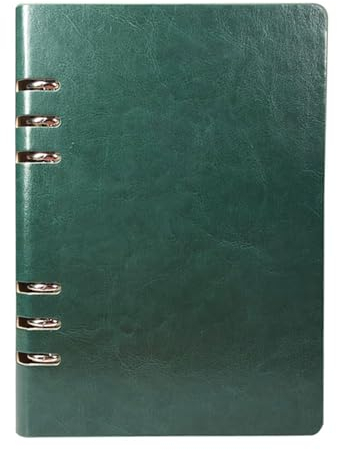 (Dunkelgrün) Vintage Leder Ringbuch Notizbuch, A5(17 * 23cm/6.6 * 9inch) Edelstahl-Ausschnitt Notizblock Nachfüllbar Leder Notizbuch, 100 Seiten Wasserdicht Beige Einsätze