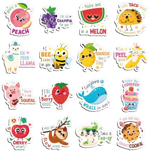 Kanayu 16 Pcs Cute Fridge Magnets Fun Puns Magnetic Stickers Decorative Refrigerator Decal Funny Magnets for Locker Fridge Stickers for Whiteboard Laptop Office Adult (Food and Animal)