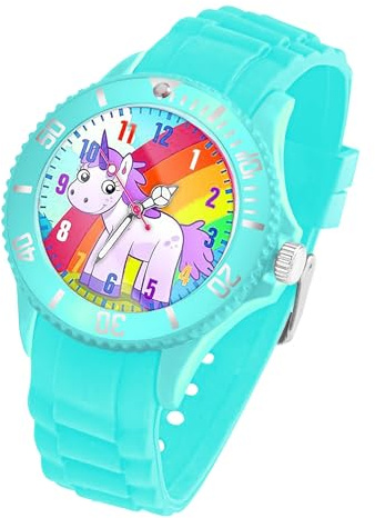 Taffstyle Bunte Kinder Armbanduhr Silikon Einhorn Uhr Lernuhr