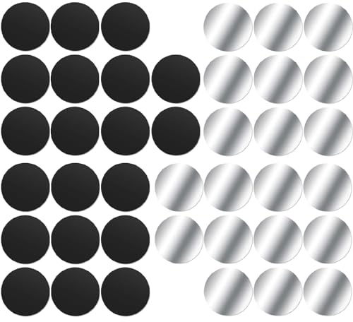 Czkonore 40 placas de metal autoadhesivas finas para soporte de teléfono móvil, redondas, color negro y plateado