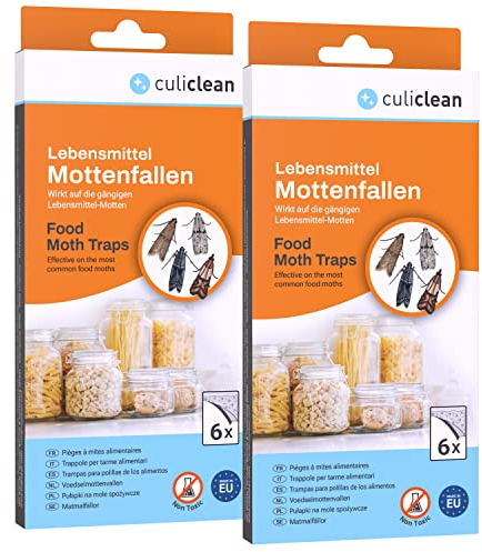 culiclean 2x6=12 Mottenfalle Lebensmittel, Lebensmittelmotten anzeigen, Lebensmittelmottenfalle, Küchenmottenfalle Klebefallen statt Schlupfwespen, Motten Küche Küchenmotten Mottenmittel