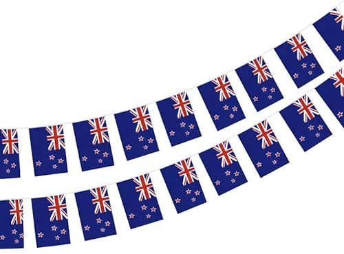 Pandiui23 Neuseeland Flagge 40 Stück, 11.4M Girlande, 14x21cm Wimpel, Patriotisch, Polyester, Wasserdicht, 18 cm x 24 cm