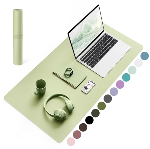 YSAGi Schreibtischunterlage, Mauspad mit Leder und Rutchfeste Wildleder, Multifunktionales Office Mousepad Laptop Schreibunterlage, Tischschutz Unterlage für Büro/Home-Office (Matcha, 80x40cm)
