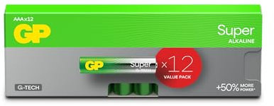 Batterie AAA - Set da 12 | GP Super | Pile Stilo AAA Alcaline da 1,5V / LR03 - Lunga Durata
