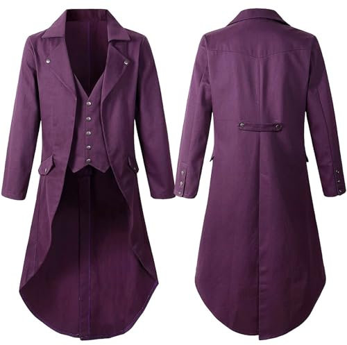 T-145 Cappotti Uniformi da Lavoro Viola per Uomo Inverno Autunno Manica Lunga Collo Alto Cardigan Vintage Gotico Rinascimento Contadino Giacca Steampunk Basic Trench Outfit Uomo 2023 YT XXL