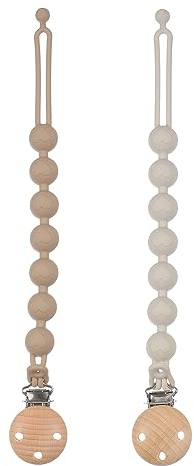 meanus Catenella portaciuccio in silicone 2 in 1 porta ciuccio e giocattolo massaggiagengive in un unico pezzo, portaciuccio per bambini e bambine, senza BPA, confezione da 2 (sabbia + grigio chiaro)