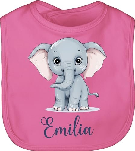 Baby Lätzchen - Elefant Dickhäuter Rüsseltier mit Namen - Tiermotiv Zootier - Unisize - Pink - elefanten geschenke elefantenmotiv elephant name und