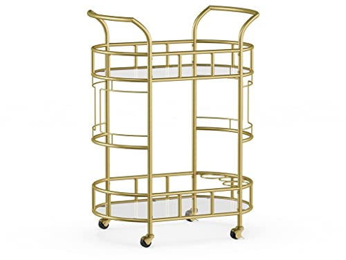 VejiA Barwagen, Servierwagen aus goldenem Metall und Glas, mit Rädern und Griff, für Küche, Club, Wohnzimmer, Bar