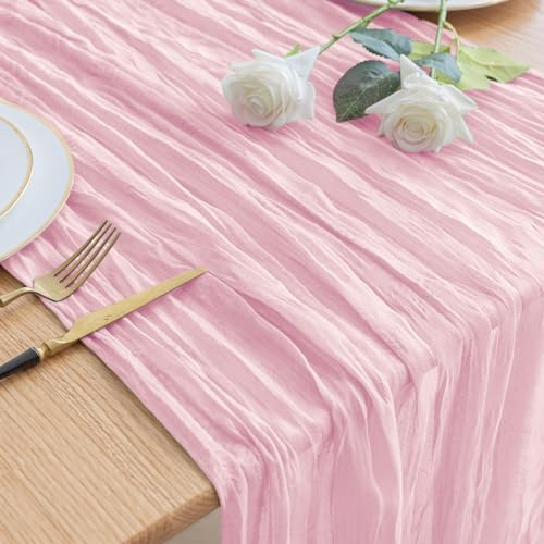 Asee'm Tischläufer Käsetuch 300 x 90cm Hell Rosa Boho Transparente Läufer Tisch Hochzeit Gaze Stoff Rustikale Käse Tuch für Braut Dusche Party